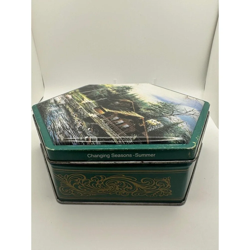 Terry Redlin Changing Seasons Summer Hexagon Tin Box 1998 Olive Can Company‎